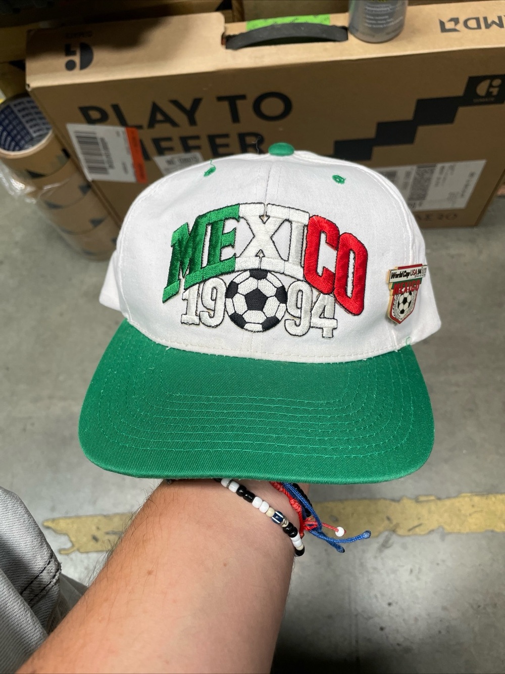Vintage Mexico 1994 Soccer SnapBack Hat Cap World Cup Futbol With RARE PIN